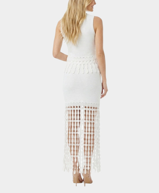 
Knit Top & Midi Skirt w/ Fringe Set- 2 Pc Set in WHITE view 2
