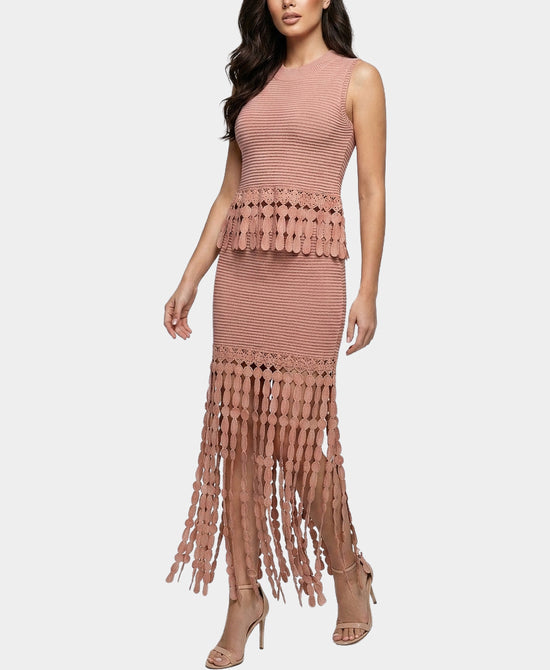 
Knit Top & Midi Skirt w/ Fringe Set- 2 Pc Set in PINK view 1