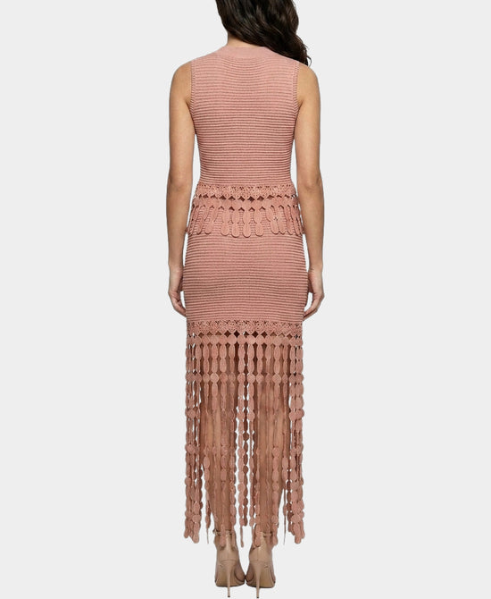 
Knit Top & Midi Skirt w/ Fringe Set- 2 Pc Set in PINK view 2