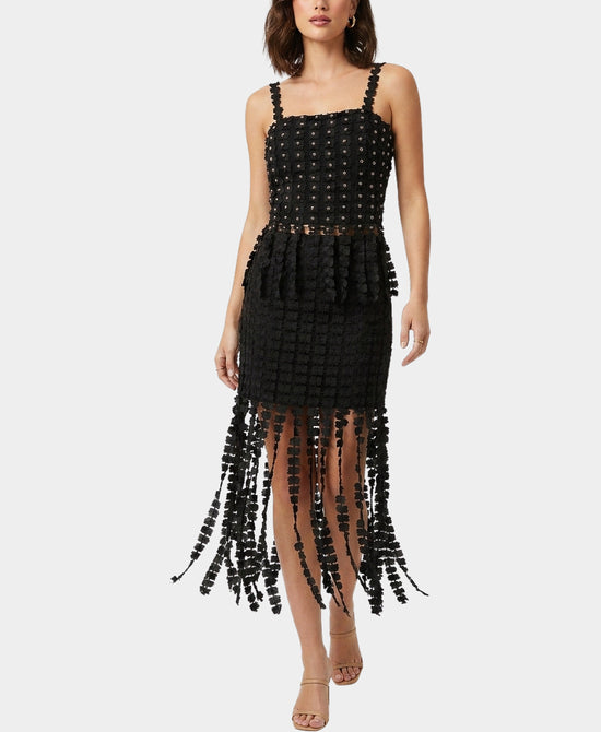 
Top w/ Pearls & Midi Skirt w/ Fringe Set- 2 Pc Set in BLACK view 1