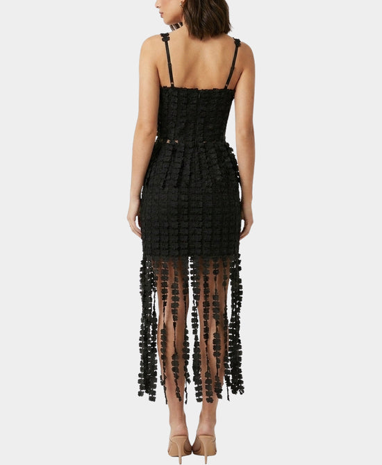 
Top w/ Pearls & Midi Skirt w/ Fringe Set- 2 Pc Set in BLACK view 2