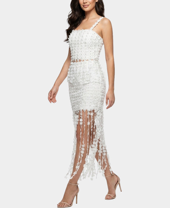 
Top w/ Pearls & Midi Skirt w/ Fringe Set- 2 Pc Set in WHITE view 1