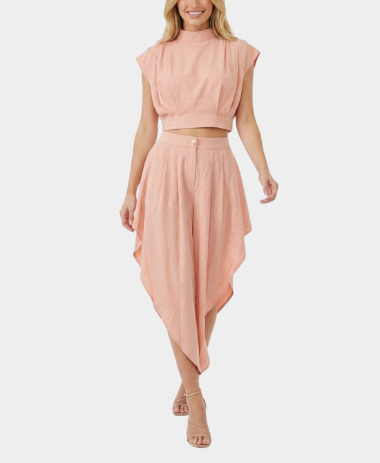 
Mock Neck Blouse & Asymmetrical Pants Set- 2 Pc Set in BLUSH view 1