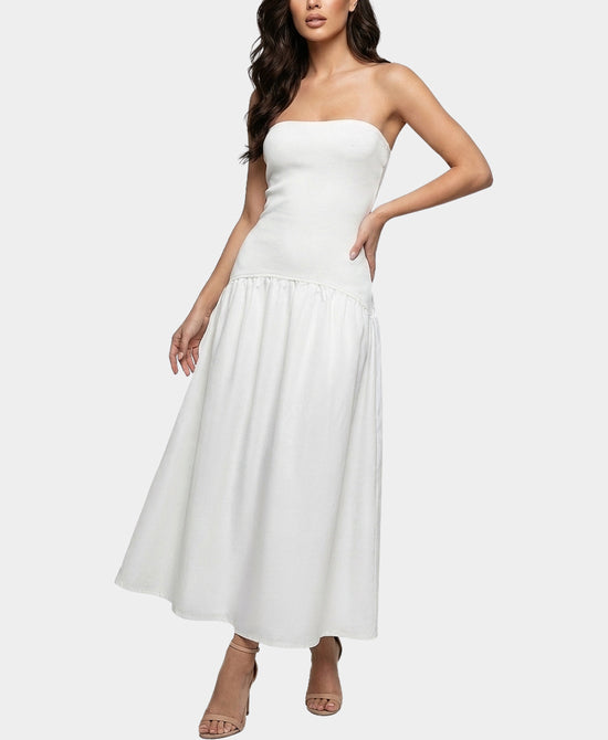 
Strapless Drop Waist Maxi Dress in WHITE view 1
