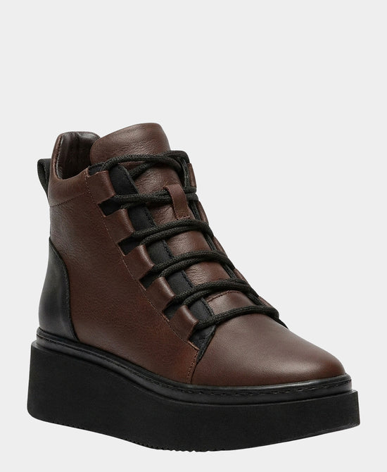 
Leather Lace Up Platform Bootie in BROWN/BLACK view 1