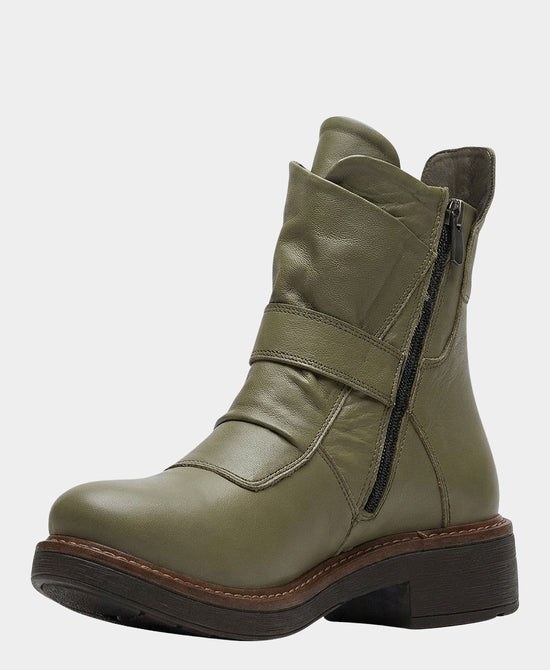 
Leather Buckle Bootie in LIGHT GREEN view 2