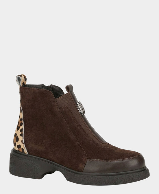 
Leather & Suede Leopard Bootie in BROWN view 1