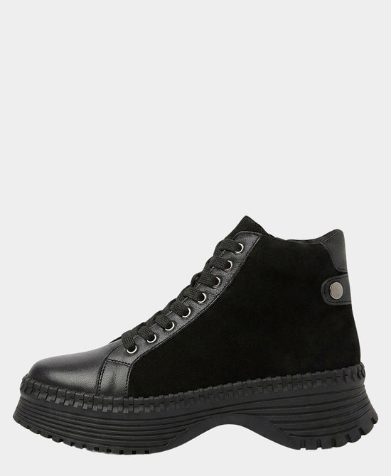 
Leather & Suede Lace Up Bootie in BLACK view 2