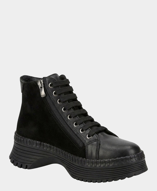 
Leather & Suede Lace Up Bootie in BLACK view 1