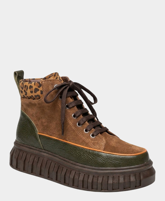 
Leather Colorblock Leopard Lace Up Platform Bootie in BROWN MULTI view 1