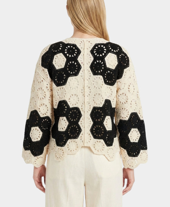 
Crochet Cardigan Sweater in BLACK/IVORY view 2
