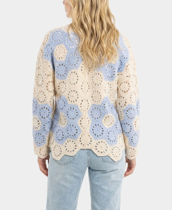 
Crochet Cardigan Sweater in BLUE/CREAM view 2