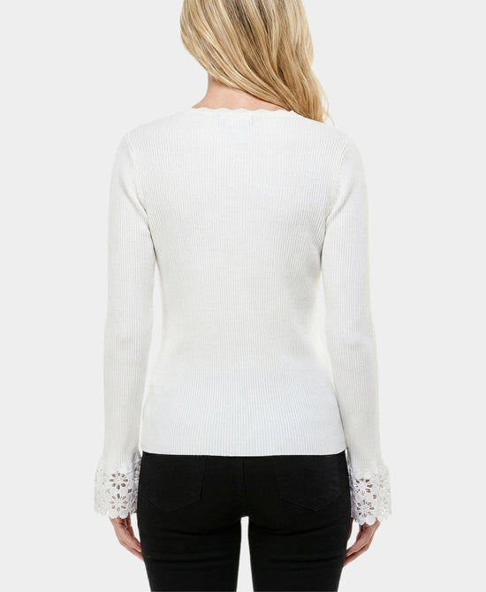 
Ribbed Knit Top w/ Crochet Detail in WHITE view 2