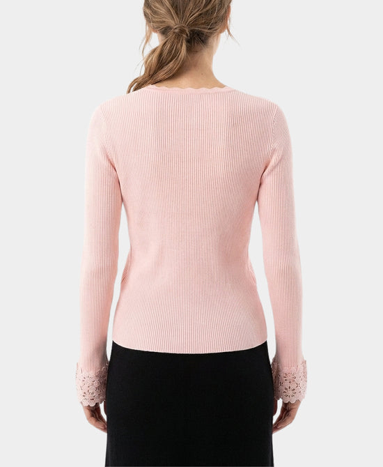 
Ribbed Knit Top w/ Crochet Detail in PINK view 2