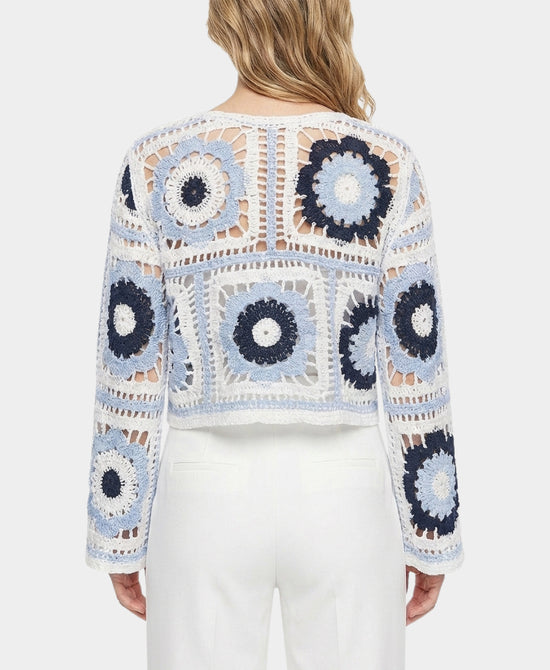 
Crochet Granny Patch Crop Sweater in BLUE/WHITE view 2