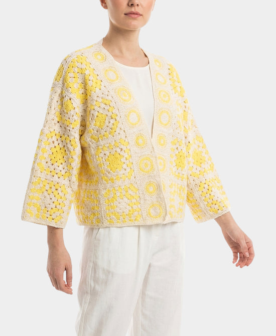 
Crochet Granny Patch Cardigan in YELLOW/BEIGE view 1