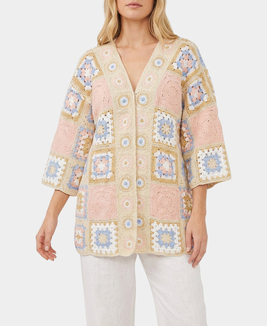 
Crochet Granny Patch Cardigan in PINK MULTI view 1