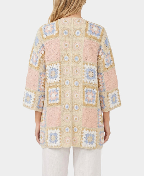 
Crochet Granny Patch Cardigan in PINK MULTI view 2