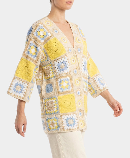 
Crochet Granny Patch Cardigan in YELLOW/BEIGE view 1