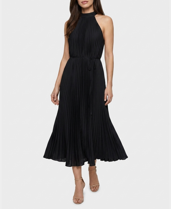 
Pleated Halter Midi Dress in BLACK view 1
