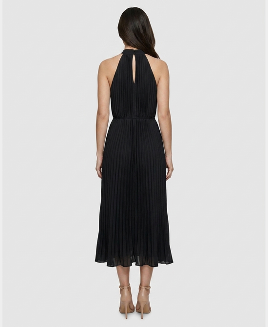 
Pleated Halter Midi Dress in BLACK view 2