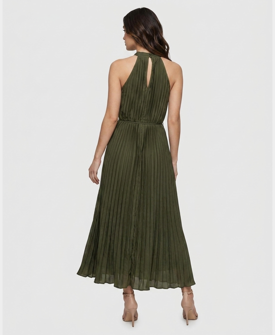 
Pleated Halter Midi Dress in FOREST GREEN view 2