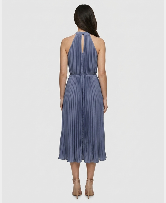 
Pleated Halter Midi Dress in SLATE BLUE view 2