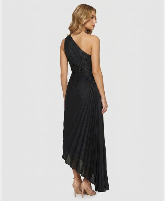 
Pleated One Shoulder Hi-Lo Dress in BLACK view 2
