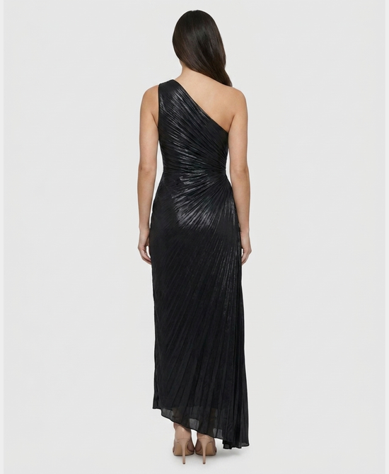 
Pleated One Shoulder Maxi Dress in BLACK view 2