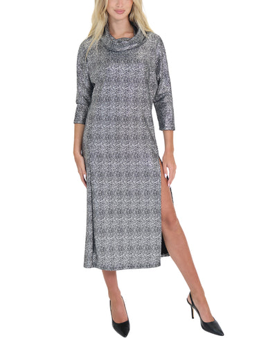 Metallic Cowl Neck Midi Dress image 2