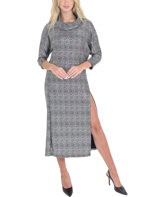 Metallic Cowl Neck Midi Dress view 