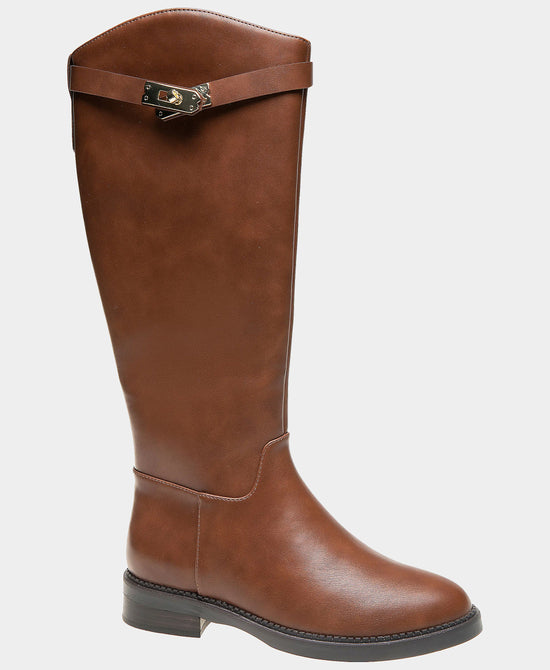 
Faux Leather Buckle Boot in COGNAC view 1