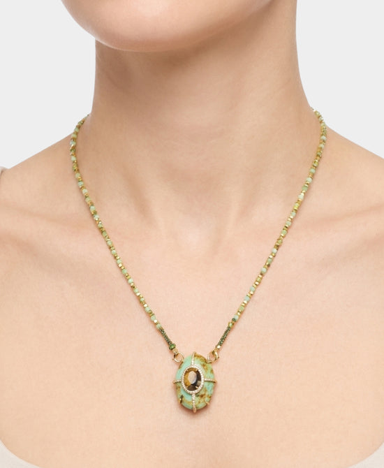 
Natural Stone Long Pendant Necklace in GREEN MULTI view 1