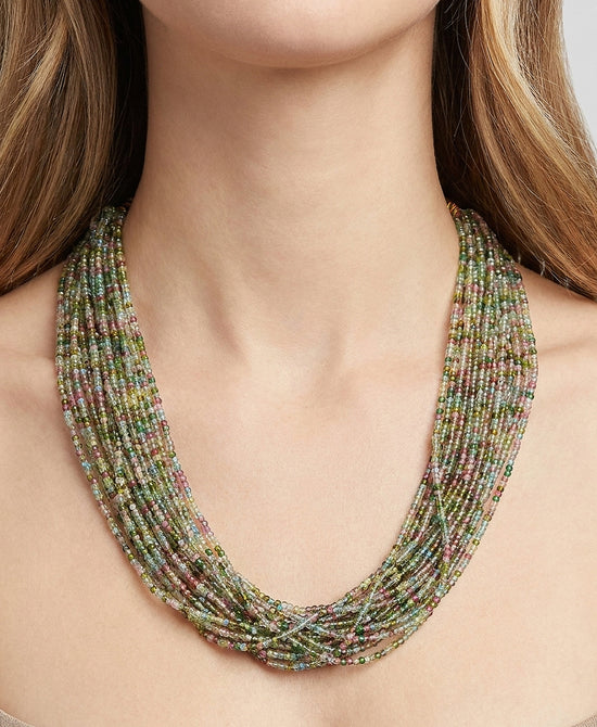 
Beaded Multi Strand Necklace in GREEN MULTI view 1