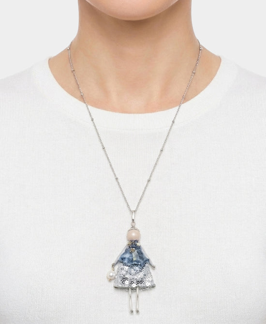 
Long Doll Necklace in BLUE/SILVER view 1