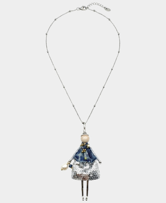 
Long Doll Necklace in BLUE/SILVER view 2