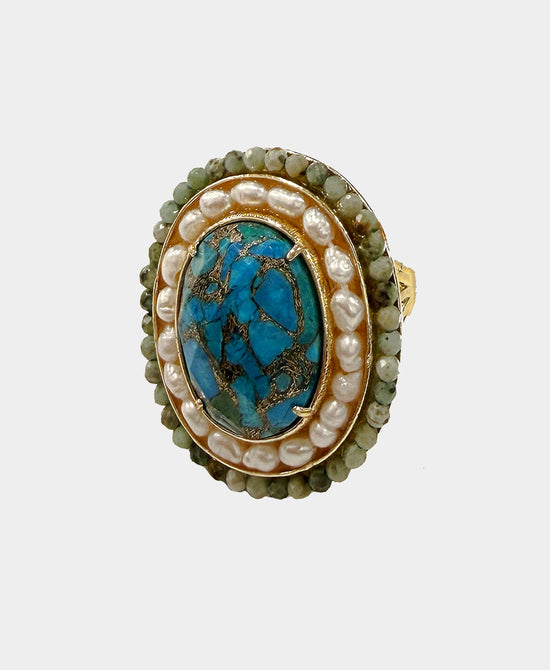 Natural Stone Oval Beaded Ring view 2