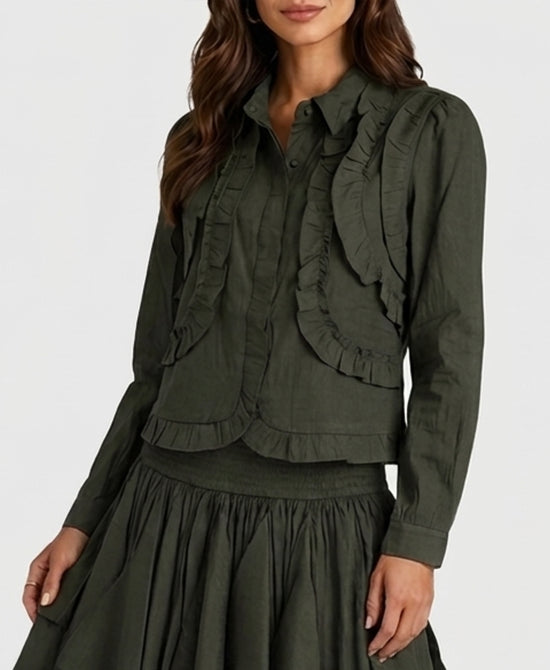 
Ruffle Blouse in DARK OLIVE view 1