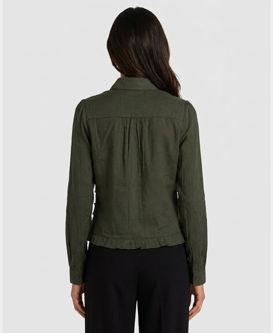 
Ruffle Blouse in DARK OLIVE view 2