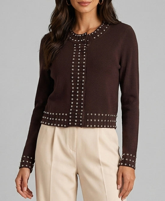 
Cardigan w/ Silver Studs in BROWN view 1