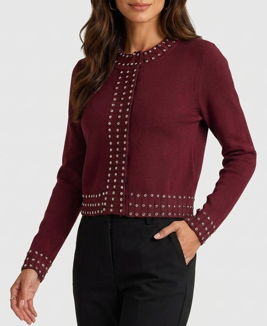 
Cardigan w/ Silver Studs in BURGUNDY view 1