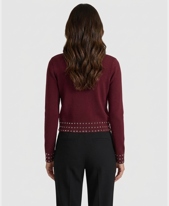 
Cardigan w/ Silver Studs in BURGUNDY view 2