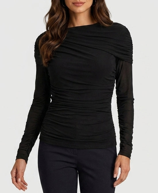 
Double Layer Mesh Draped Top in BLACK view 1