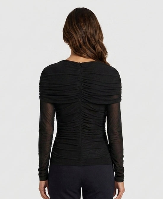 
Double Layer Mesh Draped Top in BLACK view 2