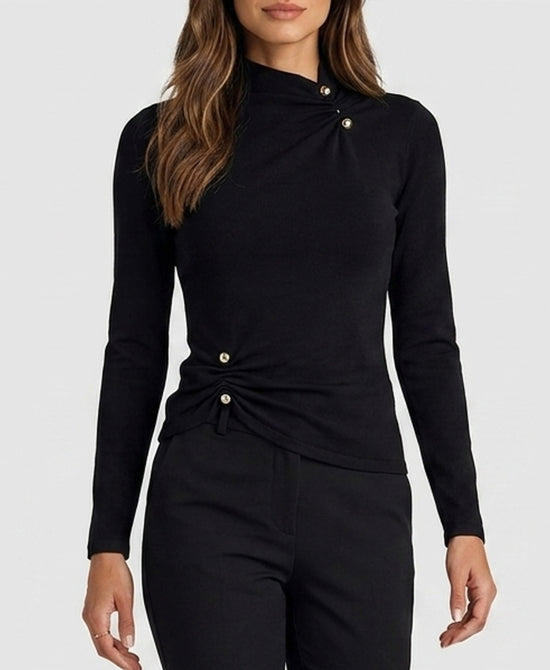 
Knit Top w/ Silver Hardware Accents in BLACK view 1