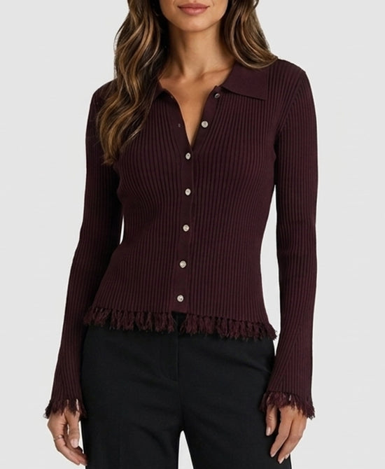 
Knit Ribbed Top w/ Fringe in BROWN view 1