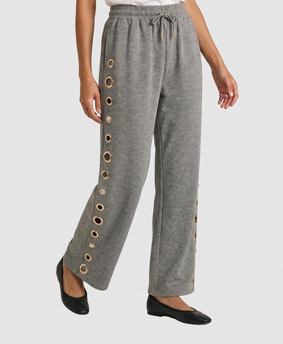 
Gold Grommet & Jeweled Track Pants in GREY view 1