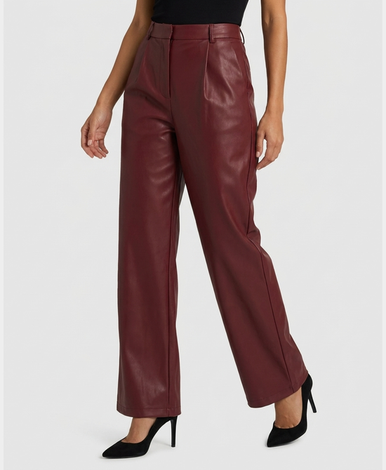 
Faux Leather Pleated Pants in BURGUNDY view 1
