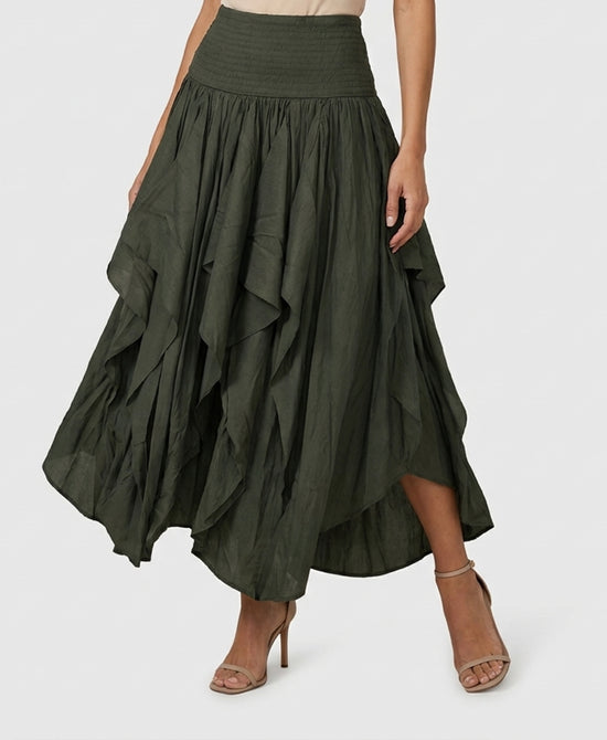 
Ruffle Maxi Skirt in DARK OLIVE view 1