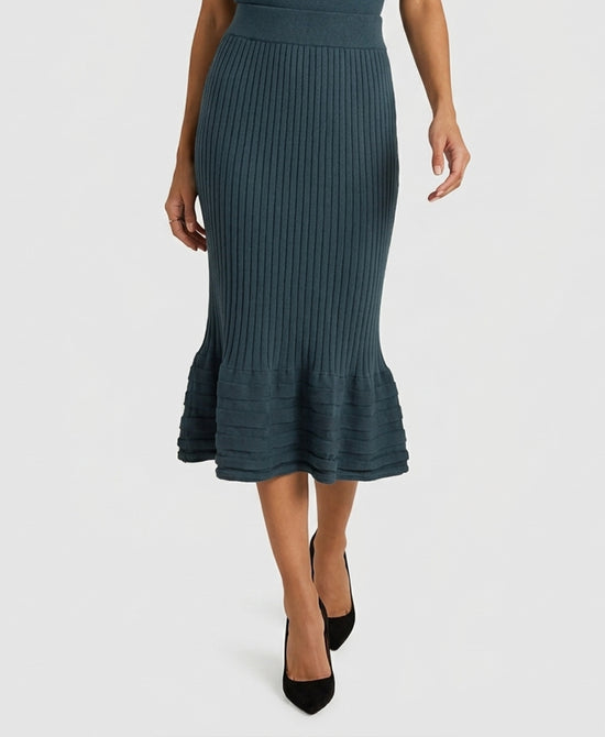 
Knit Ribbed Midi Skirt in DARK TEAL view 1